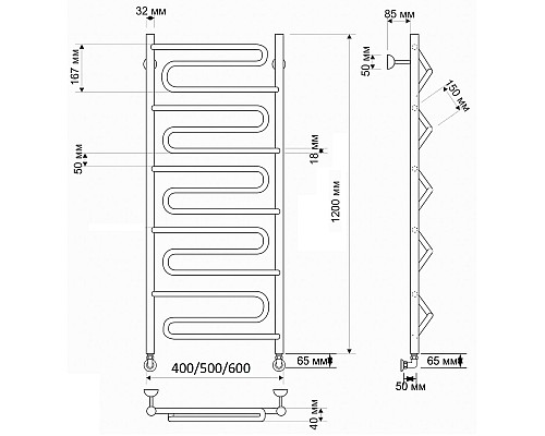 Полотенцесушитель латунный Secado Валенсия 40х120, водяной, бронза