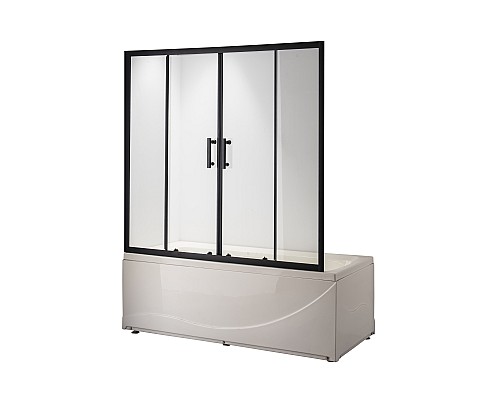 Душевая шторка на ванну Taliente 150x140см, раздвижная, прозр.стекло 6мм, черный профиль