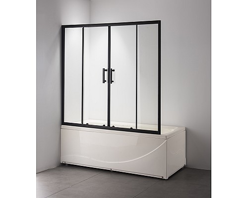 Душевая шторка на ванну Taliente 150x140см, раздвижная, прозр.стекло 6мм, черный профиль