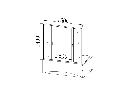 Душевая шторка на ванну Taliente 150x140см, раздвижная, прозр.стекло 6мм, черный профиль