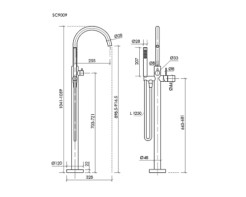 Смеситель для ванны напольный SANCOS Etna, черный матовый, SC9009MB