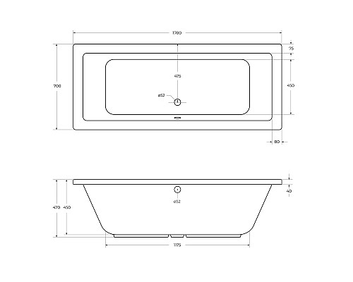 Акриловая ванна Cezares Plane 170x70 PLANE-170-70-45-W37 без гидромассажа