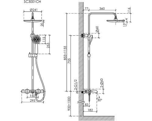 Душевая система Sancos Game SC3001MB с термостатом Черная матовая