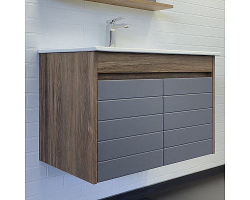 Тумба с раковиной Comforty Кемер-75 антрацит/дуб тёмно-коричневый Comforty 75E