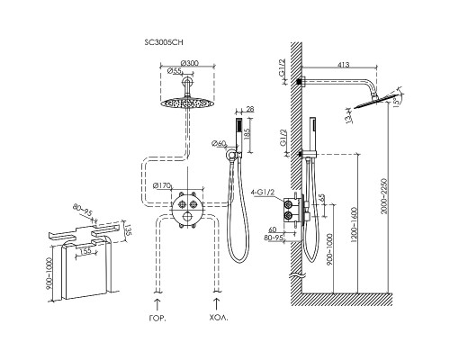 Душевая система Sancos Link SC3005CH с термостатом Хром