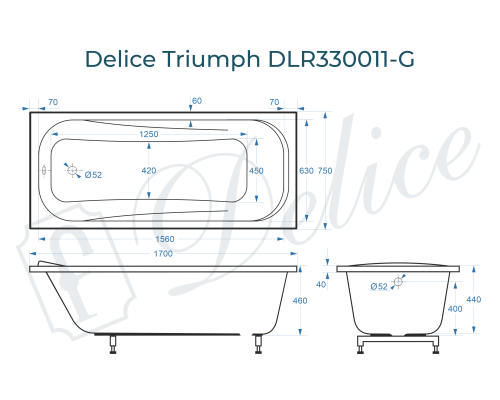 Ванна из литьевого мрамора Delice Triumph 170х75 глянцевая