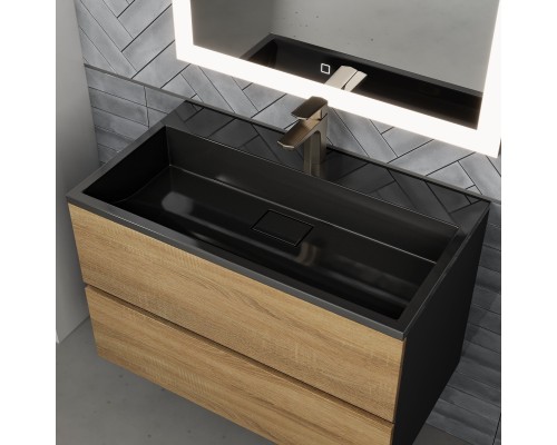 Раковина для ванной 80 см, Uperwood Barsa, черная глянцевая