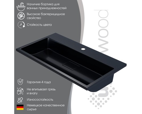 Раковина для ванной 80 см, Uperwood Barsa, черная глянцевая