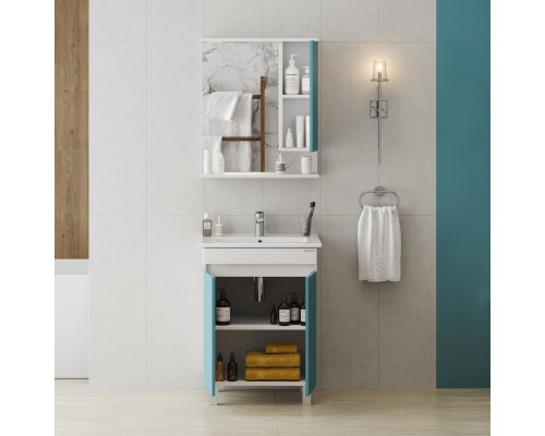 Шкаф-зеркало Onika Марви 60 бирюза, правый, с подсветкой