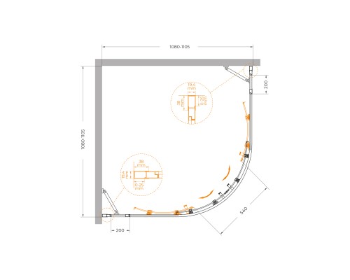 Душевой уголок Cezares Molveno R-22 110х110 MOLVENO-R-22-90+20-C-Cr-IV профиль Хром стекло прозрачное