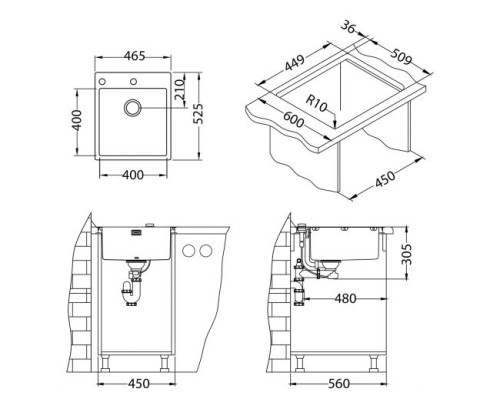 Кухонная мойка Alveus PURE 20 SAT-90 465x525 1103608