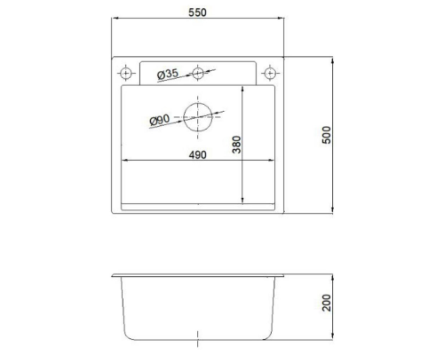 Кухонная мойка прямоугольная 550х500 Reflexion Cubi RX1555WH, белый