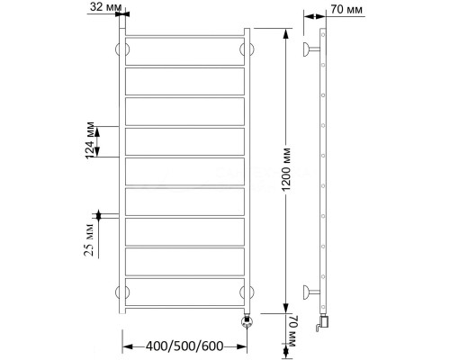 Полотенцесушитель латунный Secado Триада 1 плюс 40х120, электрический R, бронза