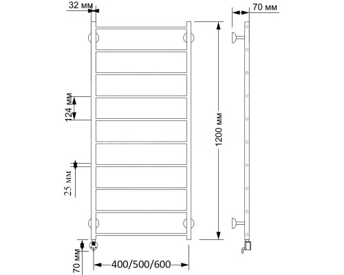 Полотенцесушитель латунный Secado Триада 1 плюс 40х120, электрический R, бронза