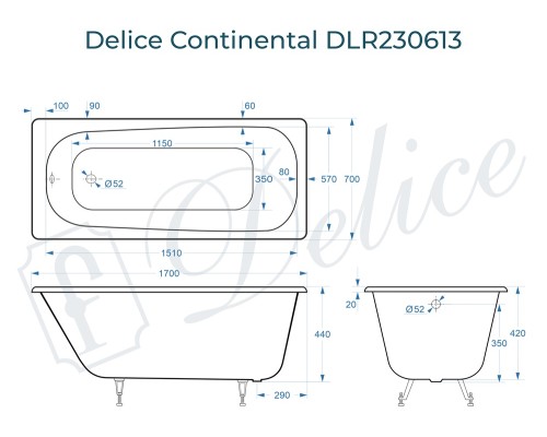 Ванна чугунная Delice Continental 170х70