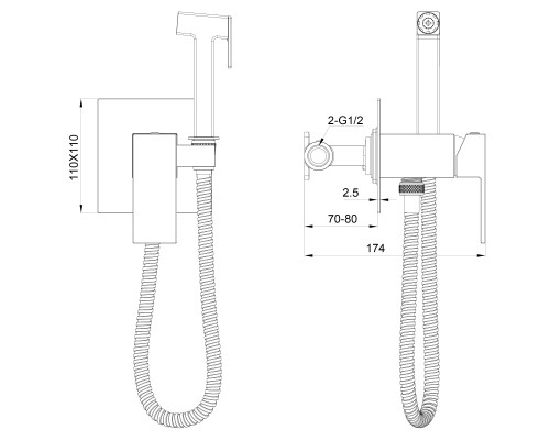 Смеситель с гигиеническим душем Wonzon&Woghand CUBE, Браш никель WW-88829016-BN