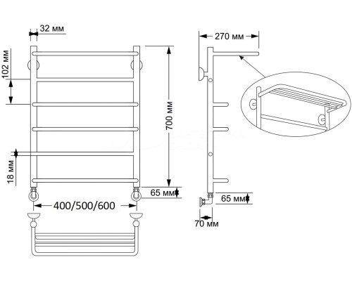 Полотенцесушитель латунный Secado Верона 2 40х70, водяной, бронза