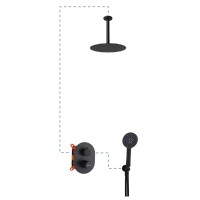 Душевая система ER217 AQG Tube, с верхним душе и потолочным кронштейном черный матовый