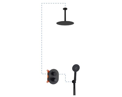 Душевая система ER217 AQG Tube, с верхним душе и потолочным кронштейном черный матовый