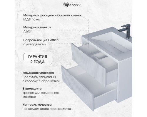 Тумба под раковину 80 см, Uperwood Next Premium, белая, 2 ящика