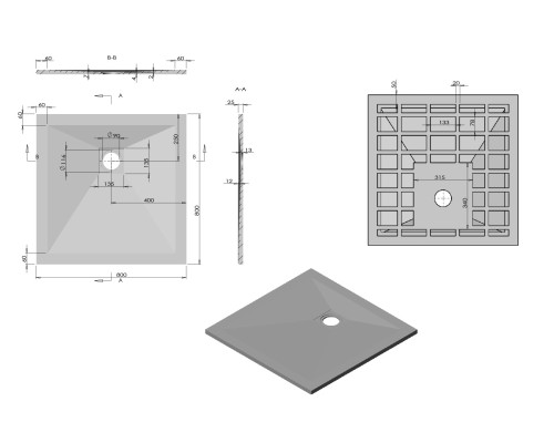 Поддон для душа из искусственного камня Vincea VST-4SR8080W 800x800x25 белый матовый