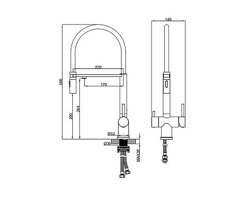 Смеситель для кухни с гибким изливом AltroBagno Flusso 050205 Or золото Смеситель для кухни с гибким изливом AltroBagno Flusso 050205 Or золото