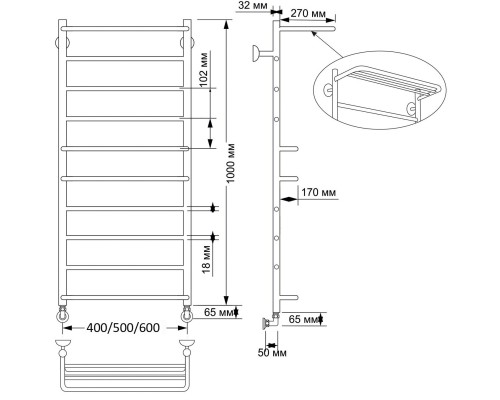 Полотенцесушитель латунный Secado Верона 2 40х100, водяной, бронза