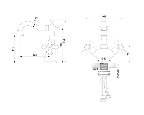 Смеситель для раковины Wonzon&Woghand, Черный матовый