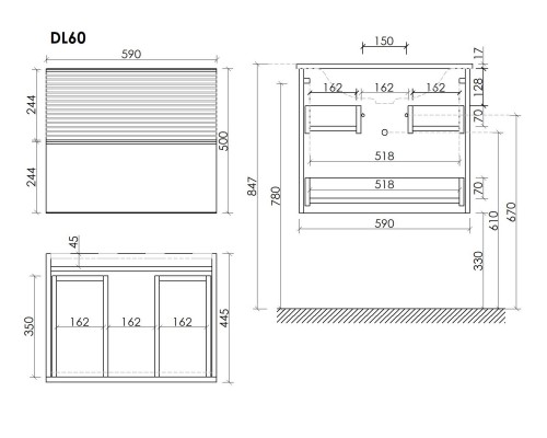 Тумба для раковины SanCos Delta 59 DL60GR Дуб красный, графит
