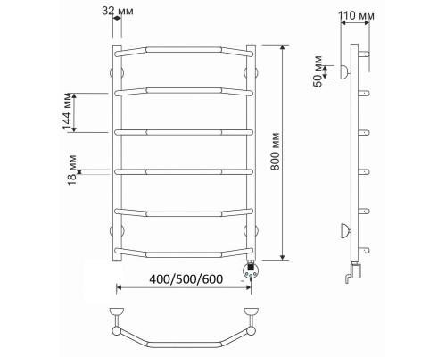 Полотенцесушитель латунный Secado Агата 1 60х80, электрический R, бронза
