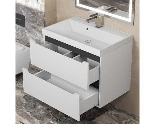 Тумба с раковиной Uperwood Tanos 70 см, белая/графит