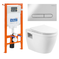 Комплект унитаза с инсталляцией BelBagno Loto BB070CHR/SC/BB002-80/BB005-PR-CHROME с сиденьем Микролифт и клавишей смыва Хром глянцевый