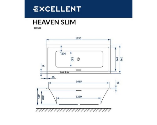 Ванна гидромассажная EXCELLENT Heaven Slim 180x80 ULTRA хром