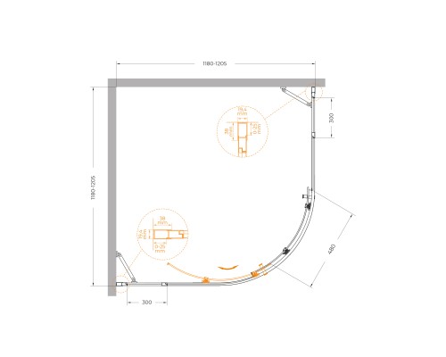 Душевой уголок Cezares Molveno 120x120 MOLVENO-R-11-90+30-C-Cr-IV профиль Хром стекло прозрачное