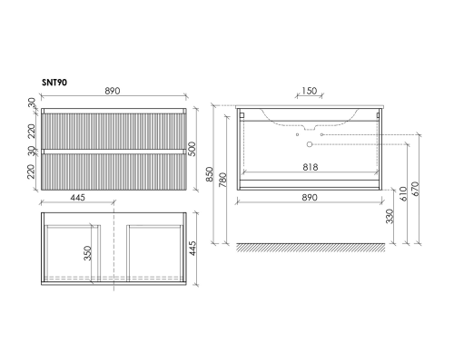 Тумба под раковину подвесная Sancos Snob T 89х44х50, с доводчиками, Beige Soft, SNT90CE