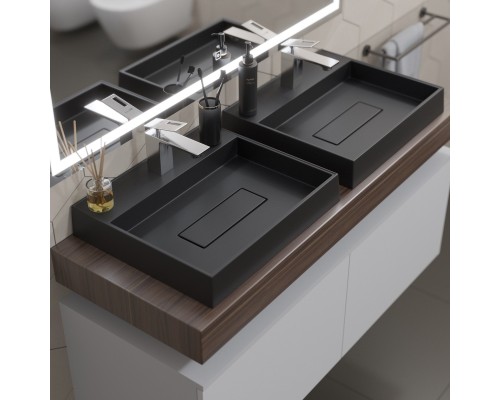 Раковина для ванной накладная 50 см, Uperwood Tanos Quartz, прямоугольная, черная, "уголь"