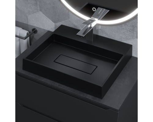 Раковина для ванной накладная 50 см, Uperwood Tanos Quartz, прямоугольная, черная, "уголь"
