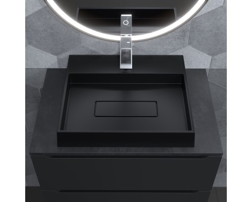 Раковина для ванной накладная 50 см, Uperwood Tanos Quartz, прямоугольная, черная, "уголь"