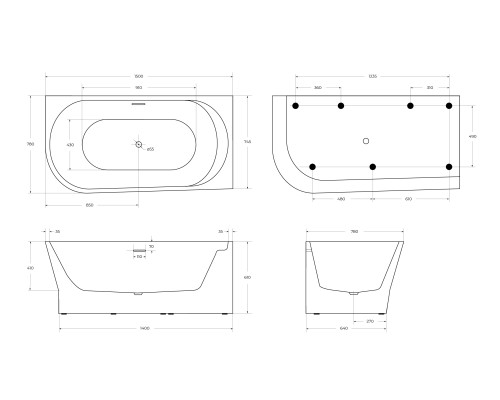 Акриловая ванна BelBagno BB410-1500-780-R 150х78 без гидромассажа