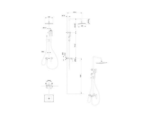 Душевая система Wonzon&Woghand, Черный матовый