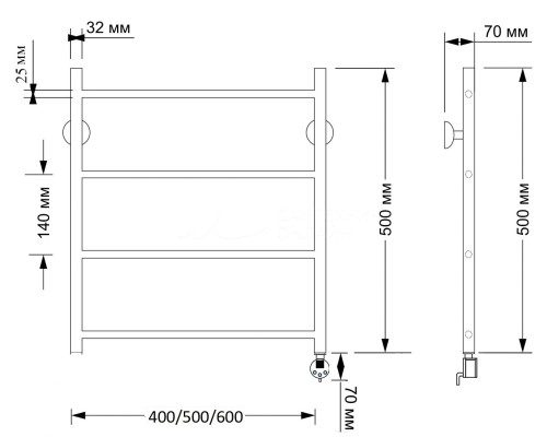 Полотенцесушитель латунный Secado Триада 1 плюс 40х50, электрический R, бронза