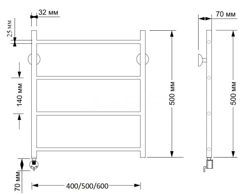 Полотенцесушитель латунный Secado Триада 1 плюс 40х50, электрический R, бронза