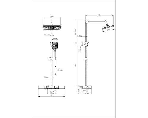 Душевая система Wonzon&Woghand Shelf, Черный матовый WW-B3552-MB