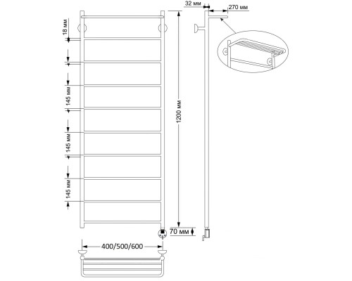 Полотенцесушитель латунный Secado Триада 4 40х120, электрический R, бронза