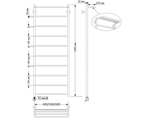 Полотенцесушитель латунный Secado Триада 4 40х120, электрический R, бронза
