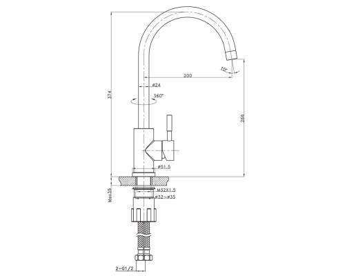 Cмеситель для кухни Raiber premium RPG-012 Graceful, матовое золото