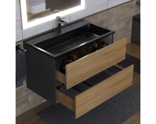 Раковина для ванной 80 см, Uperwood Barsa, черная глянцевая