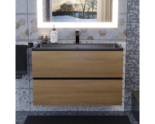 Раковина для ванной 80 см, Uperwood Barsa, черная глянцевая