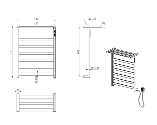 Полотенцесушитель электрический Wonzon&Woghand FRANKFURT, Черный матовый WW-A1026-MB
