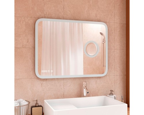 Зеркало Континент Bliss 900х700 с подсветкой с сенсорным выключателем с увеличительным зеркалом с подогревом с часами